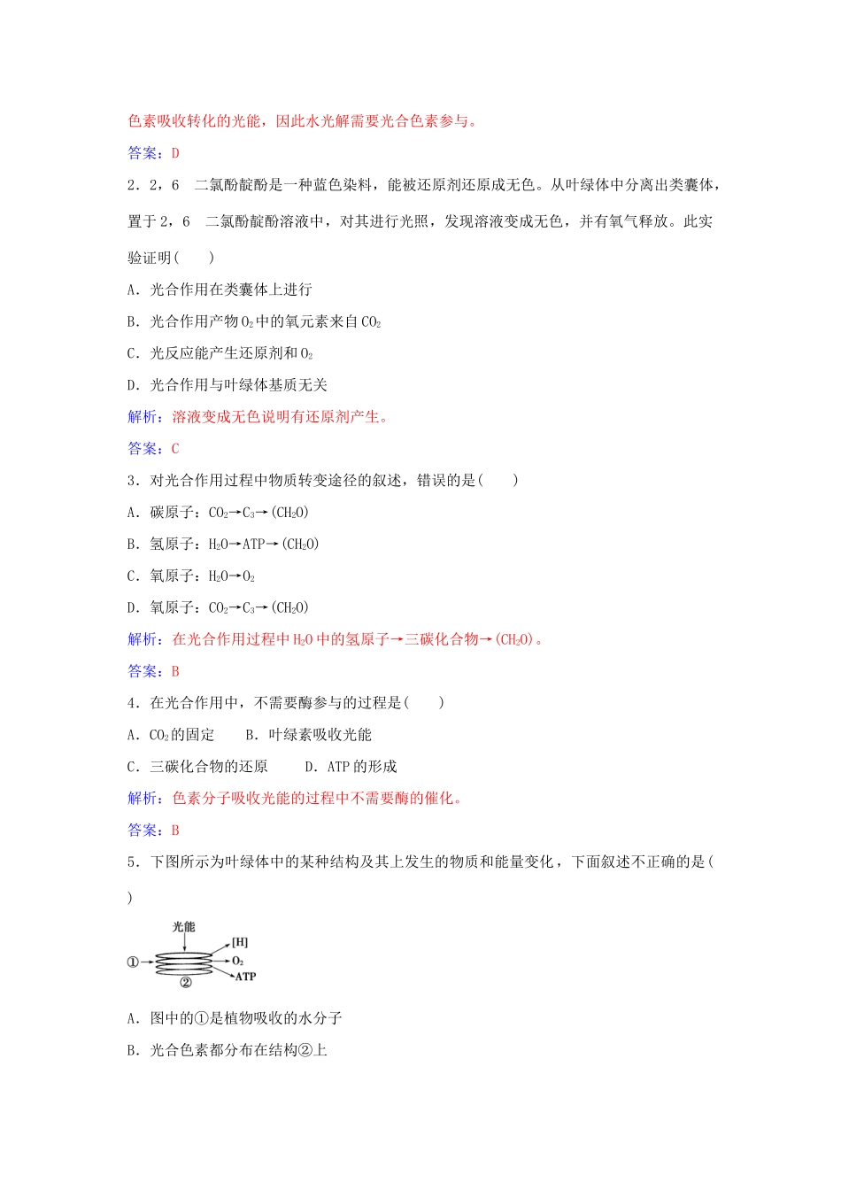 高中生物 第5章 第4节 光合作用的探究历程和过程（第2课时）练习 新人教版必修1-新人教版高一必修1生物学案_第3页
