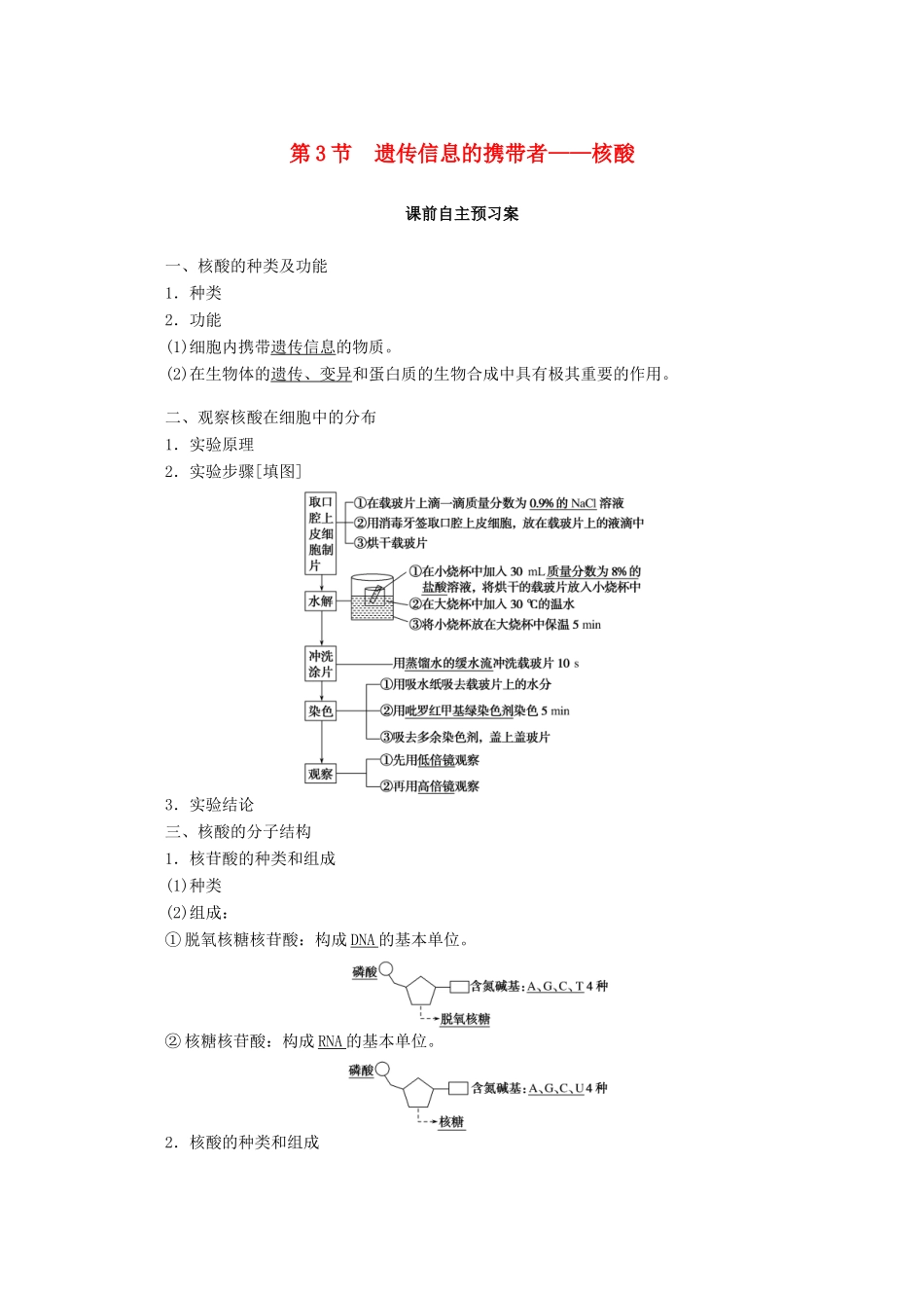 高中生物 2.3 遗传信息的携带者——核酸学案 新人教版必修1-新人教版高中必修1生物学案_第1页