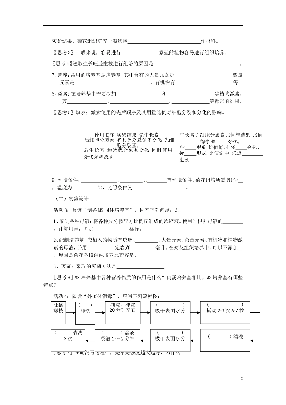 高中生物 3.1菊花的组织培养导学案2 新人教版选修1-新人教版高二选修1生物学案_第2页