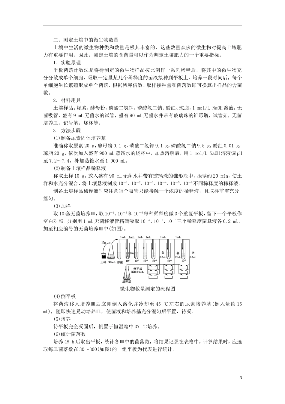 高中生物 第1章 微生物培养技术 第3节 测定微生物的数量学案 中图版选修1-中图版高二选修1生物学案_第3页