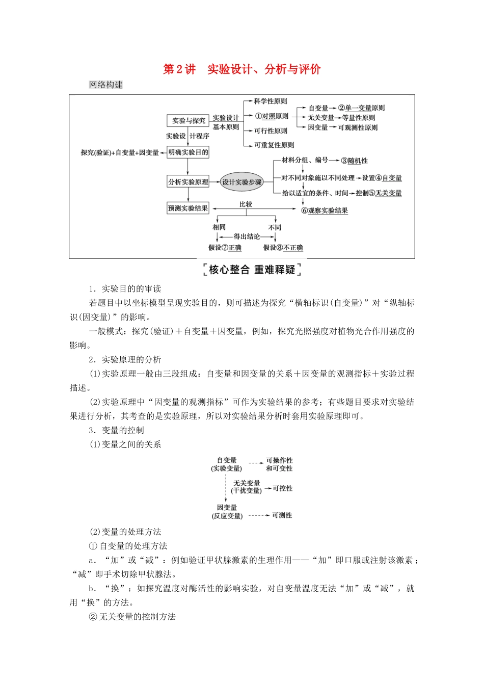 （山东专用）2021高考生物二轮复习 第1部分 专题6 第2讲 实验设计、分析与评价学案-人教版高三全册生物学案_第1页