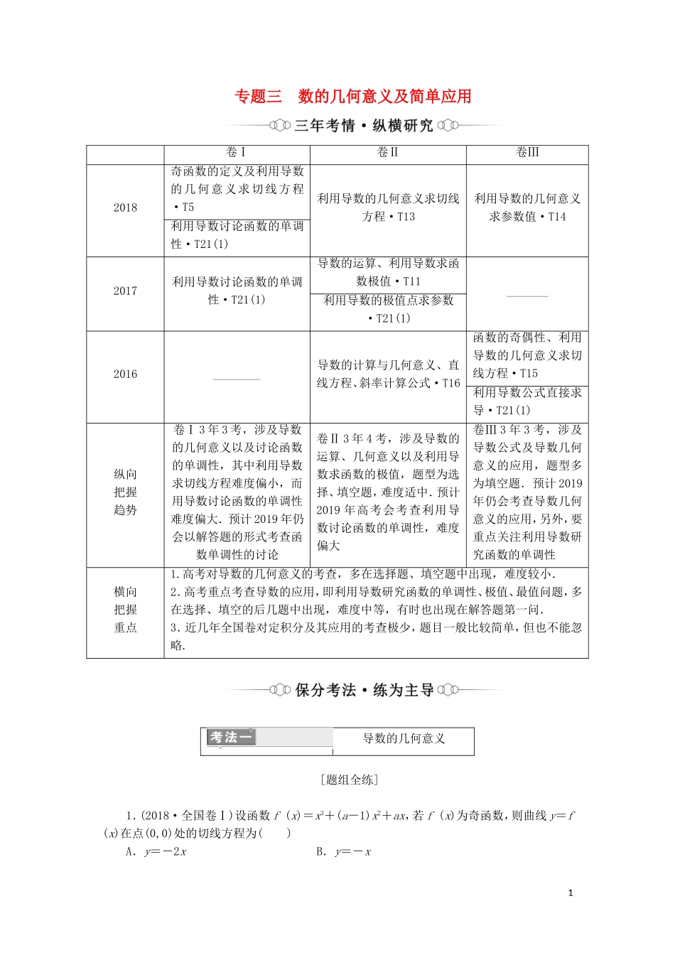 （通用版）高考数学二轮复习 第一部分 专题三 导数的几何意义及简单应用讲义 理（重点生，含解析）-人教版高三全册数学教案_第1页