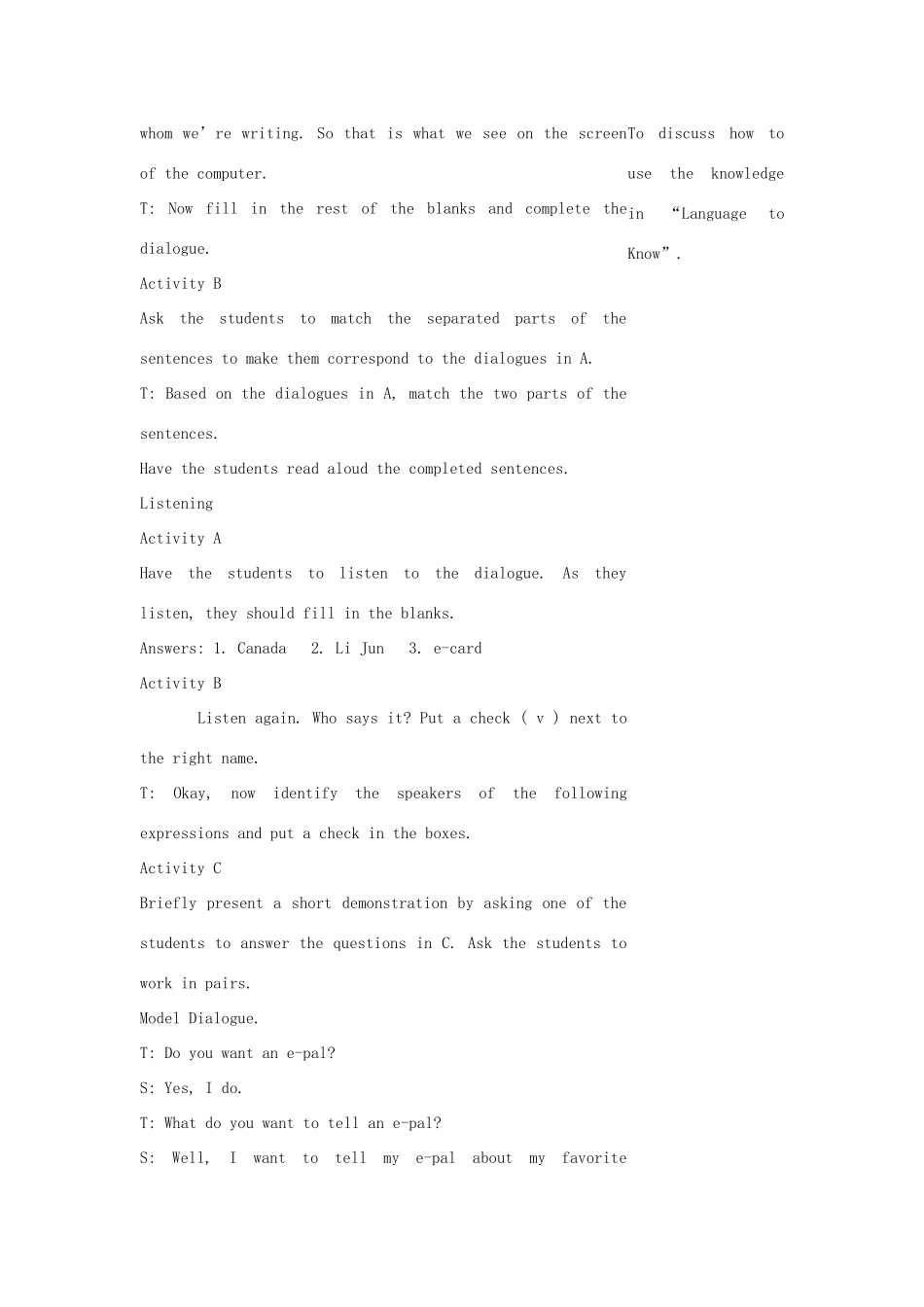 七年级英语下：Unit 1 E-pals lesson 1教案教科版_第3页