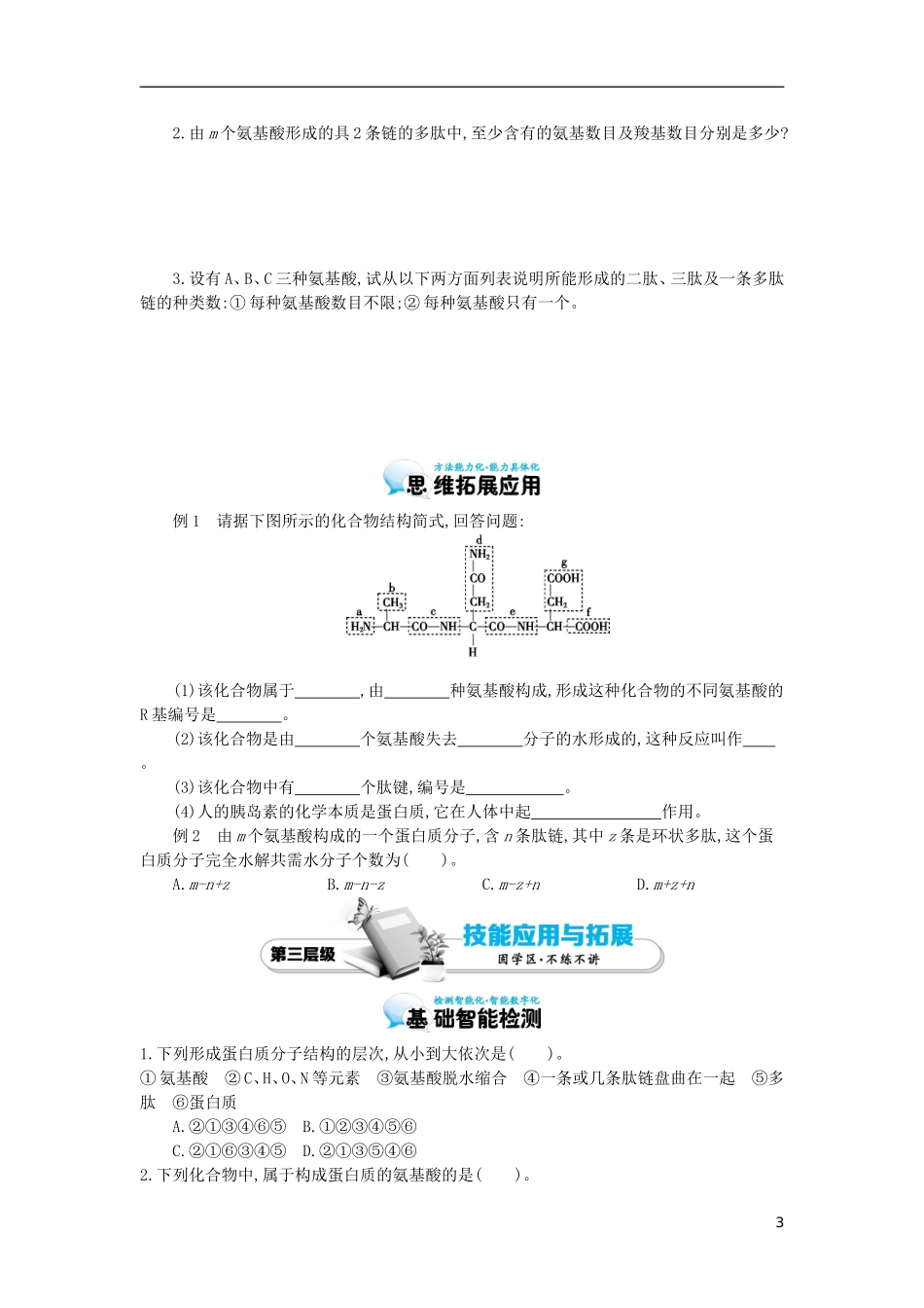 高中生物 第2章 第2节 生命活动的主要承担者-蛋白质导学案 新人教版必修1-新人教版高一必修1生物学案_第3页