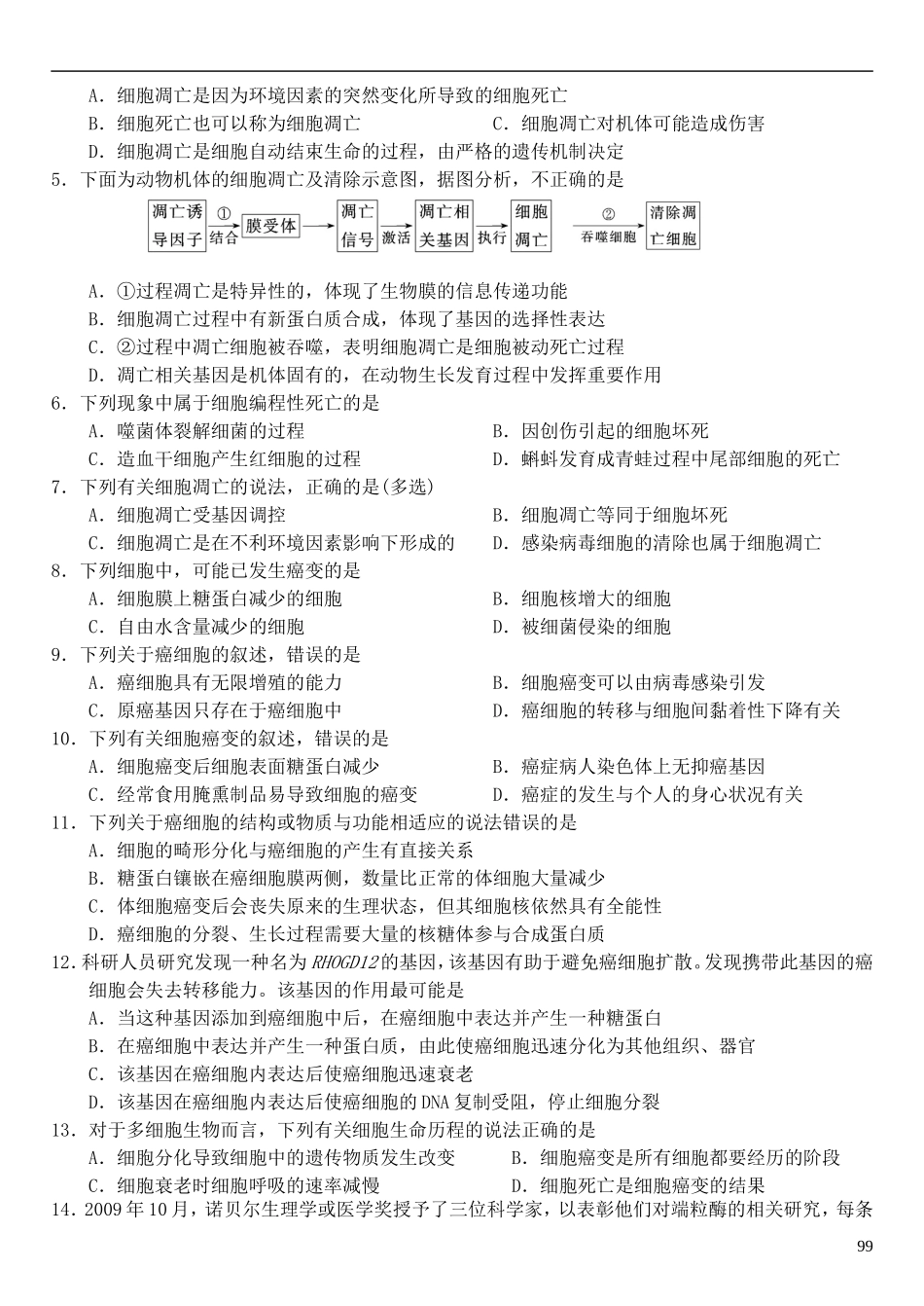 高中生物 6.3-6.4 细胞的衰老、凋亡、癌变导学案 新人教版必修1-新人教版高一必修1生物学案_第3页