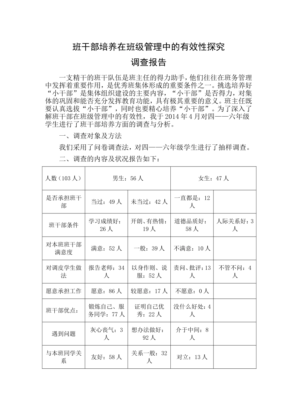 班干部培养调查报告_第1页