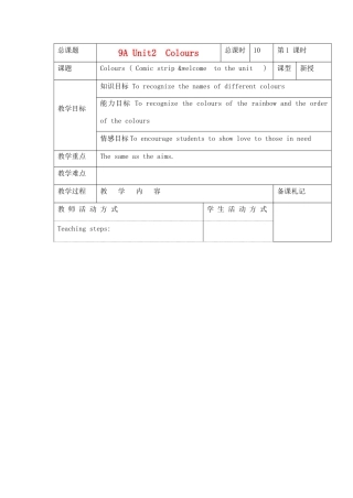 九年级英语上册 Unit2(1-5)教案 牛津版