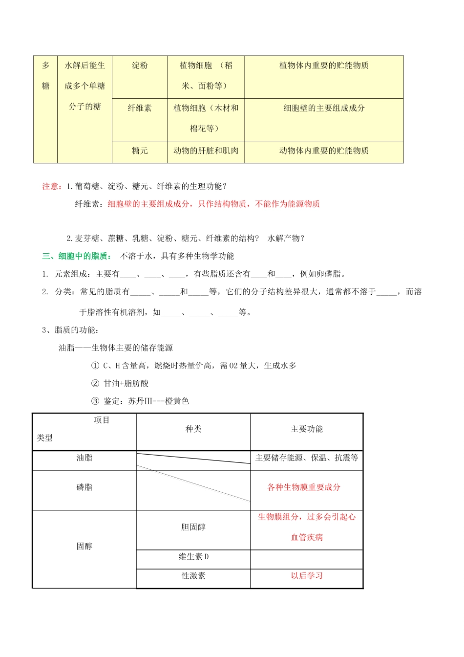 高中生物 1.2.1 生物大分子以碳链为骨架（糖类和脂质）导学案（1）浙科版必修1-浙科版高一必修1生物学案_第2页