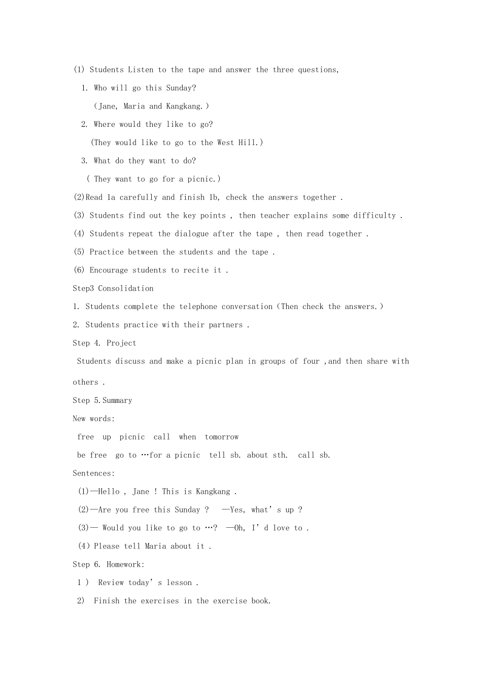 七年级英语上册 Unit 4 Topic 2 Would you like to cook with us Section A公开课教案 （新版）仁爱版-（新版）仁爱版初中七年级上册英语教案_第2页