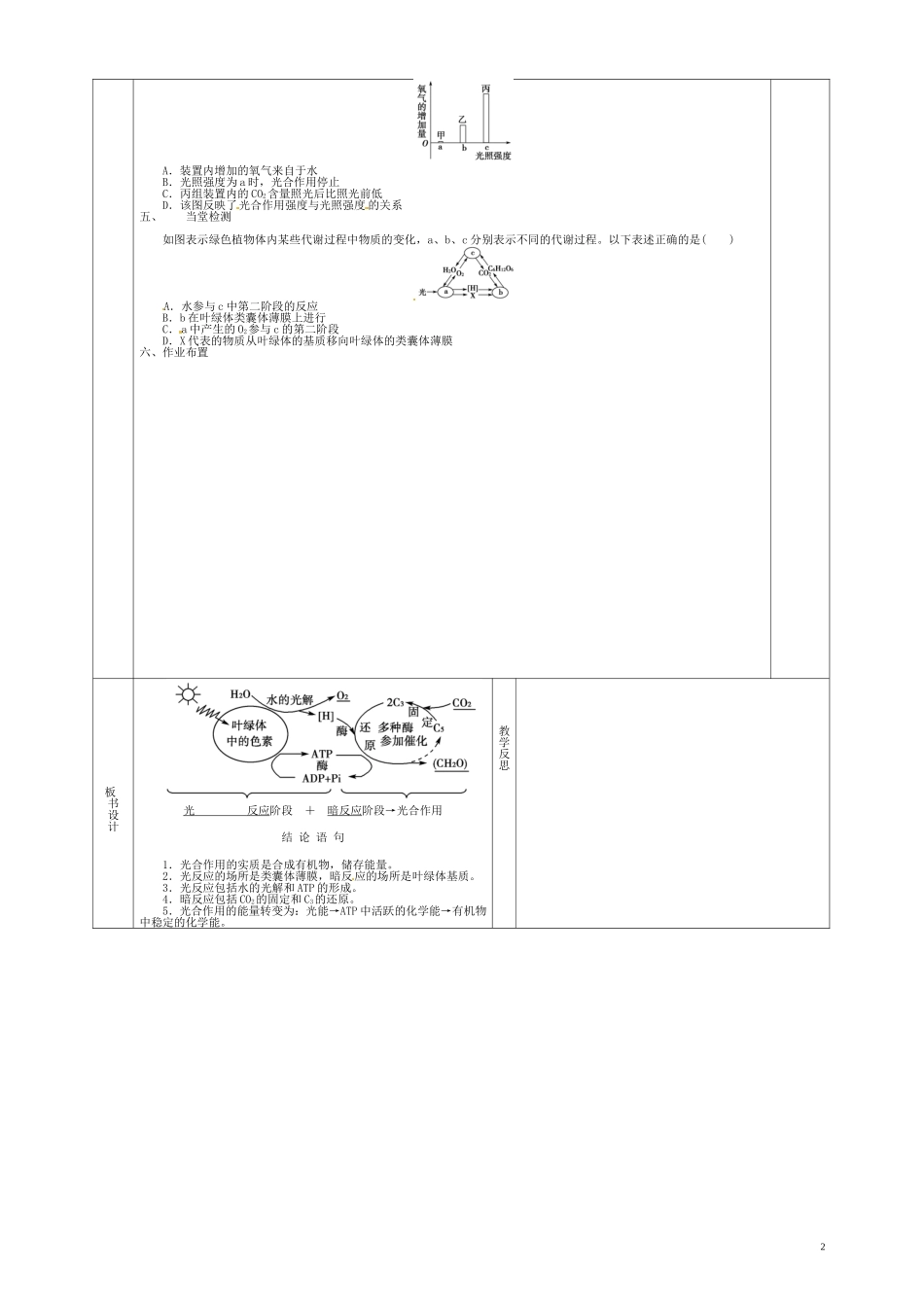 甘肃省庆阳市宁县第五中学高中生物 第5章 第4节 环境因素对光合作用强度影响的分析导学案 新人教版必修1_第2页