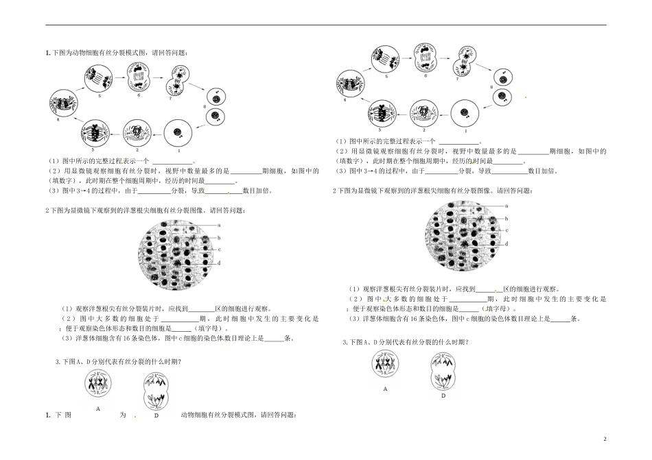 北京市第一五四中学高中生物 1-4-1-3细胞的增值学案 浙科版必修1_第2页