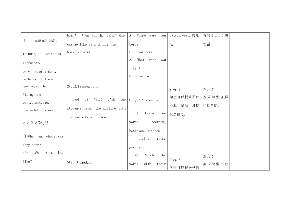 四川省华蓥市明月镇七年级英语下册 Module 7 My past life Unit 2 I was born in Quincy教案 （新版）外研版_第2页
