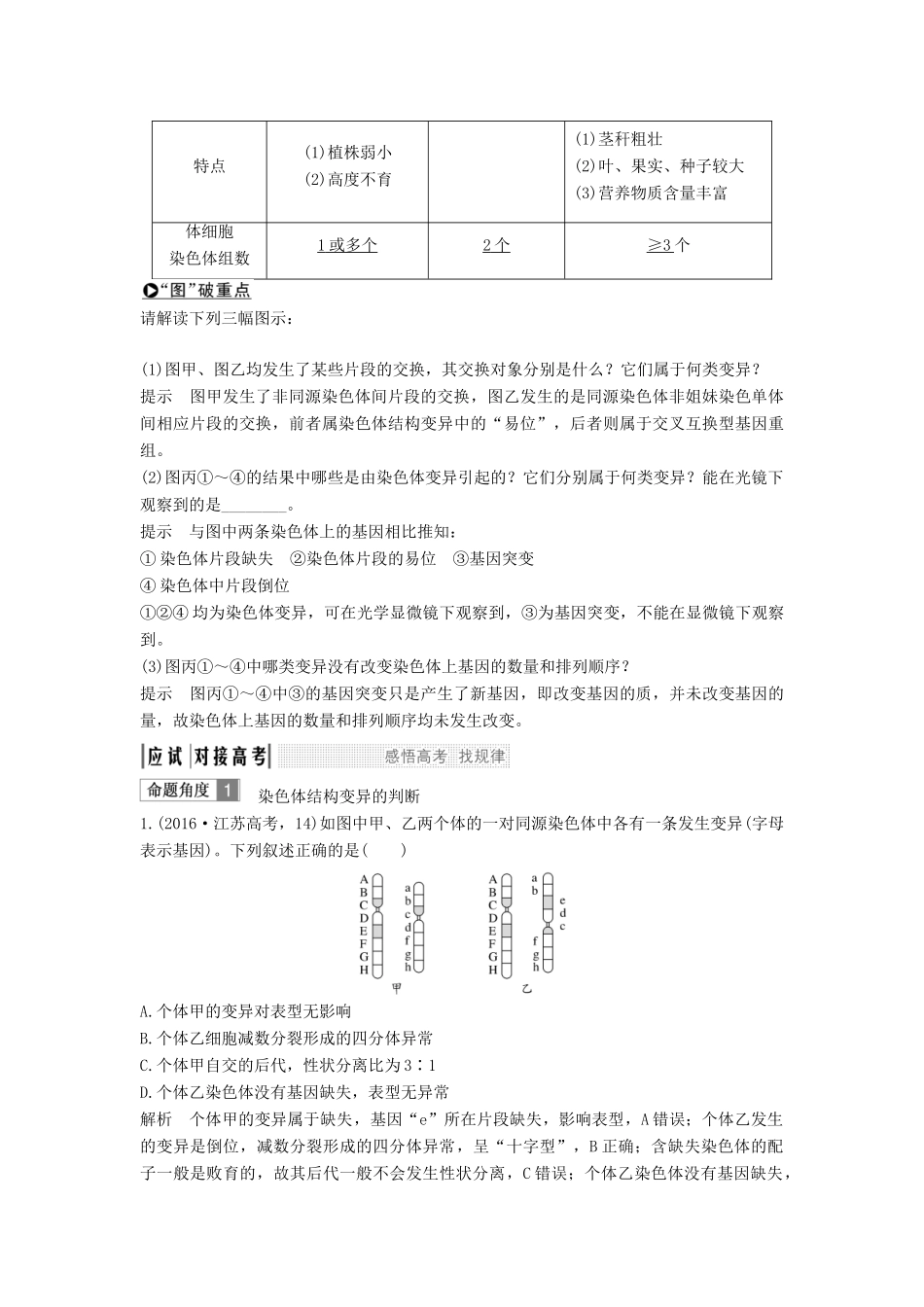 （江苏专用）高考生物大一轮复习 第7单元 生物的变异、育种与进化 第21讲 染色体变异学案-人教版高三全册生物学案_第2页