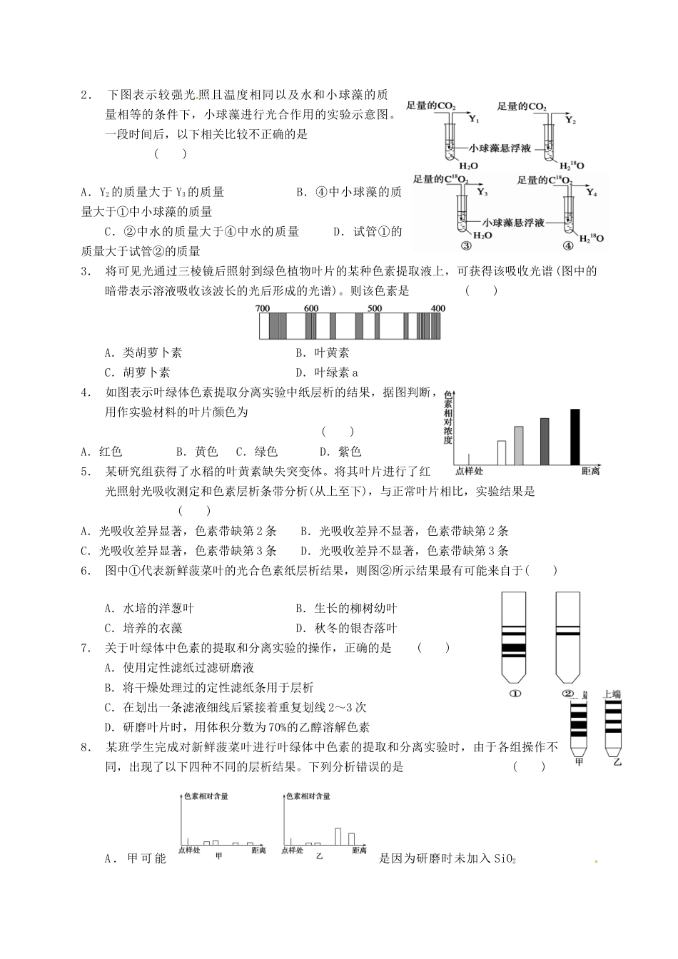 高三生物 光合作用复习学案1-人教版高三全册生物学案_第2页