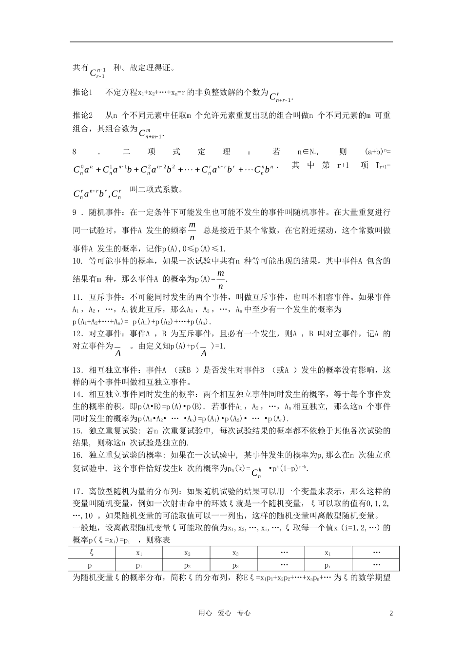 高考数学回归课本 排列组合与概率教案 旧人教版_第2页