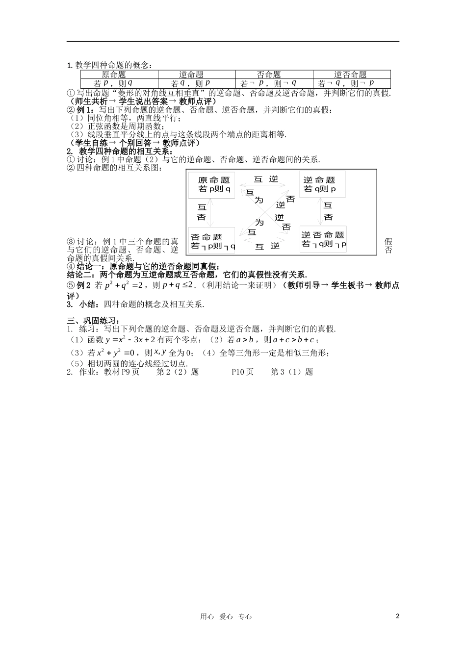 高三数学 命题及其关系教案 新人教A版_第2页