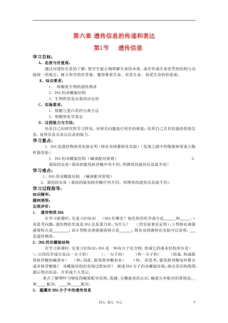 高中生物 6.1《遗传信息》学案（1） 沪科版第二册