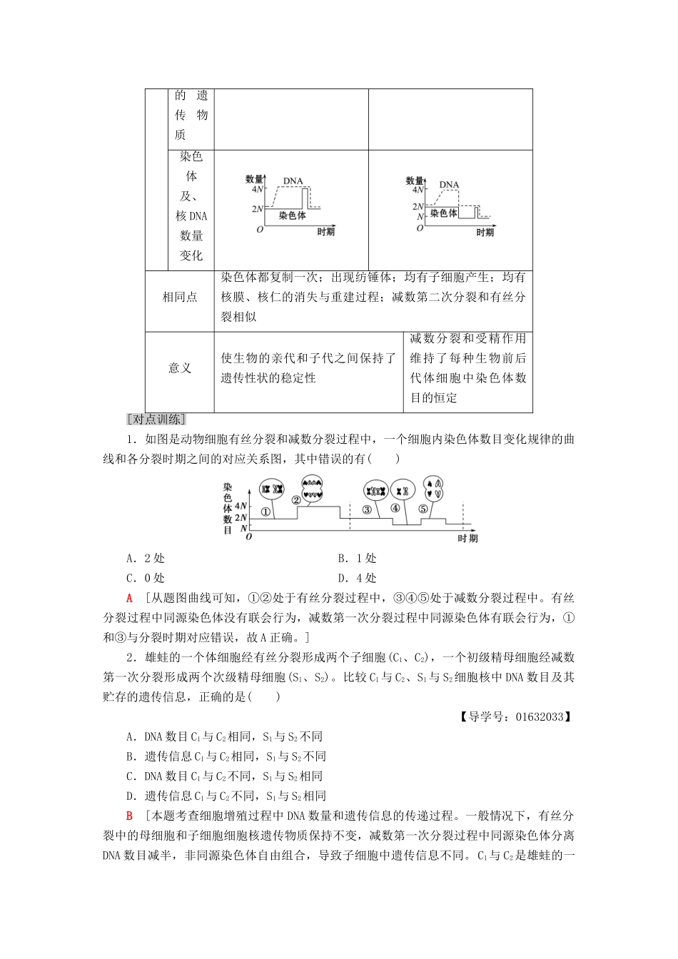 高中生物 第2章 减数分裂和有性生殖 微专题突破与减数分裂的比较学案 苏教版必修2-苏教版高一必修2生物学案_第2页