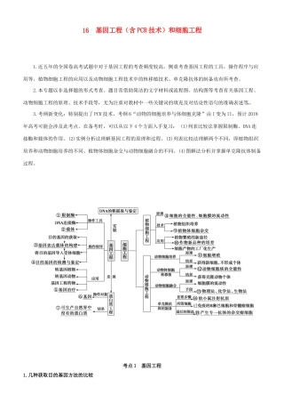 高考生物二轮复习 专题16 基因工程（含PCR技术）和细胞工程学案-人教版高三全册生物学案