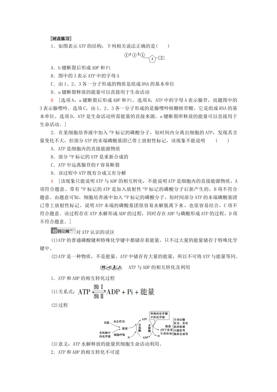 高中生物 第5章 细胞的能量供应和利用 第2节 细胞的能量“货币”ATP学案 新人教版必修1-新人教版高中必修1生物学案_第3页