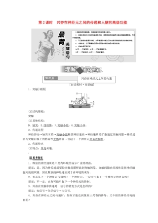 高中生物 第2章 动物和人体生命活动的调节 第1节 通过神经系统的调节（第2课时）兴奋在神经元之间的传递和人脑的高级功能学案 新人教版必修3-新人教版高二必修3生物学案