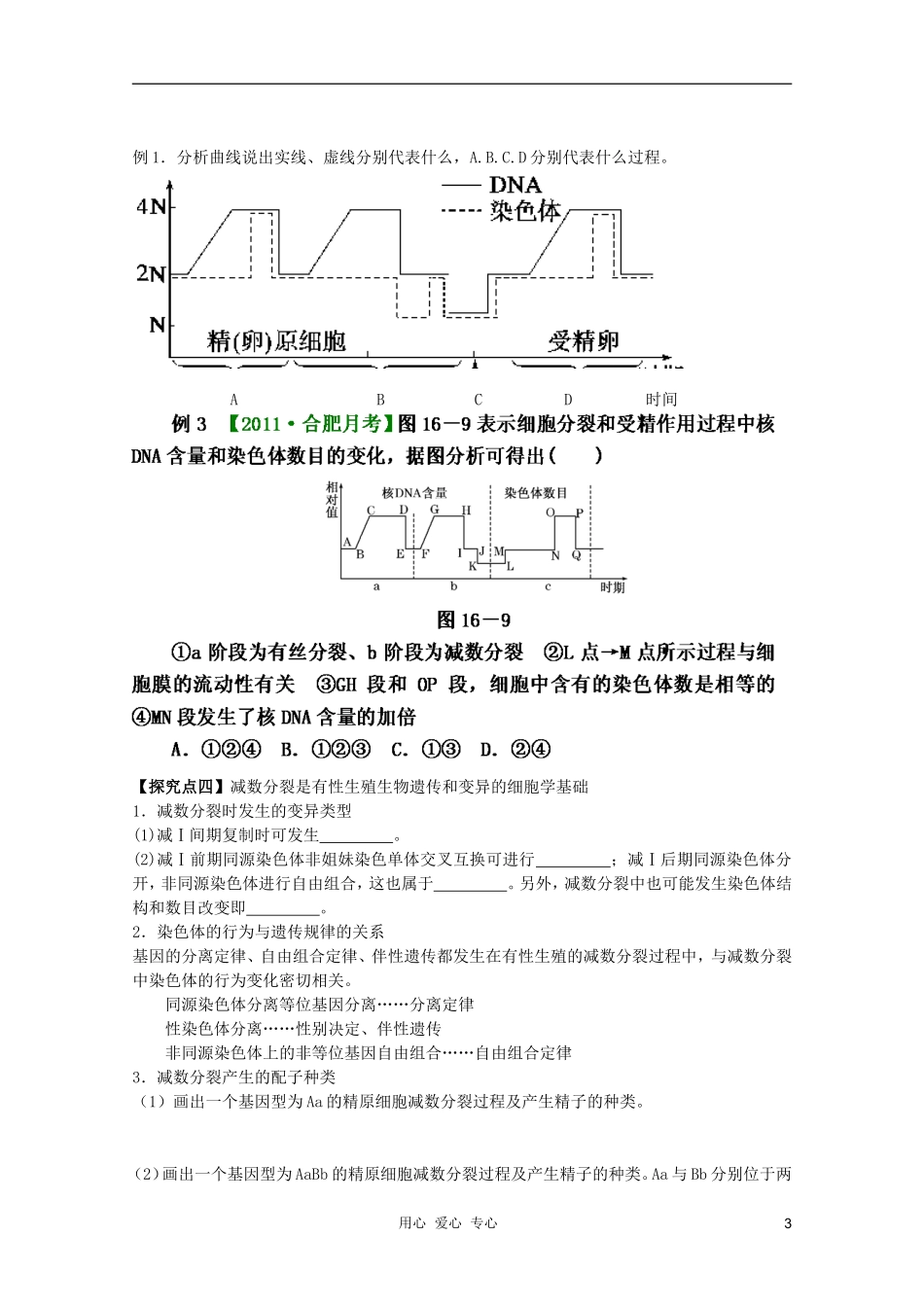 高考生物一轮复习 减数分裂和受精作用导学案 必修2_第3页