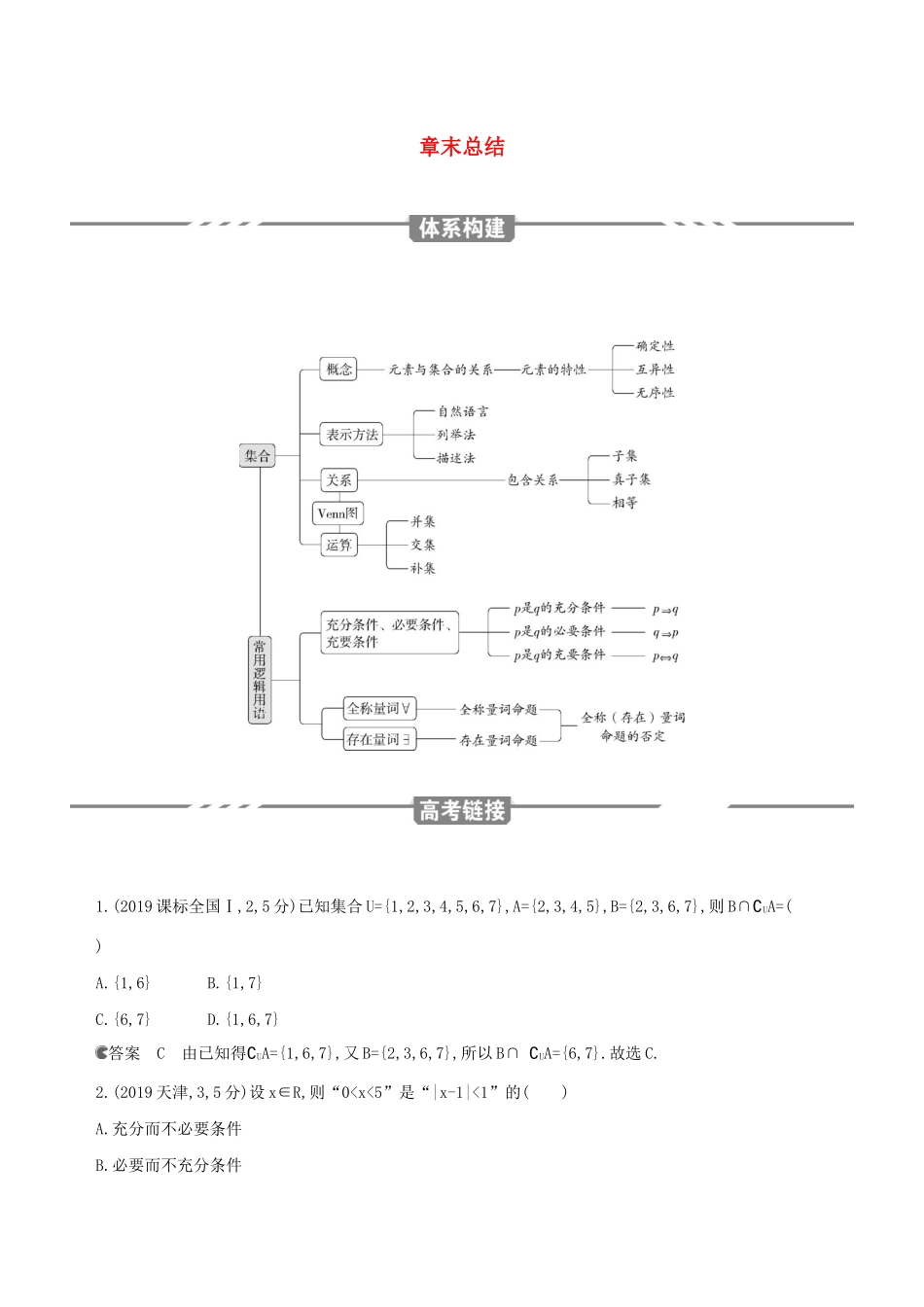 （3年高考2年模拟）版新教材高考数学 第一章 集合与常用逻辑用语章末总结讲义 新人教A版必修第一册-新人教A版高三第一册数学教案_第1页