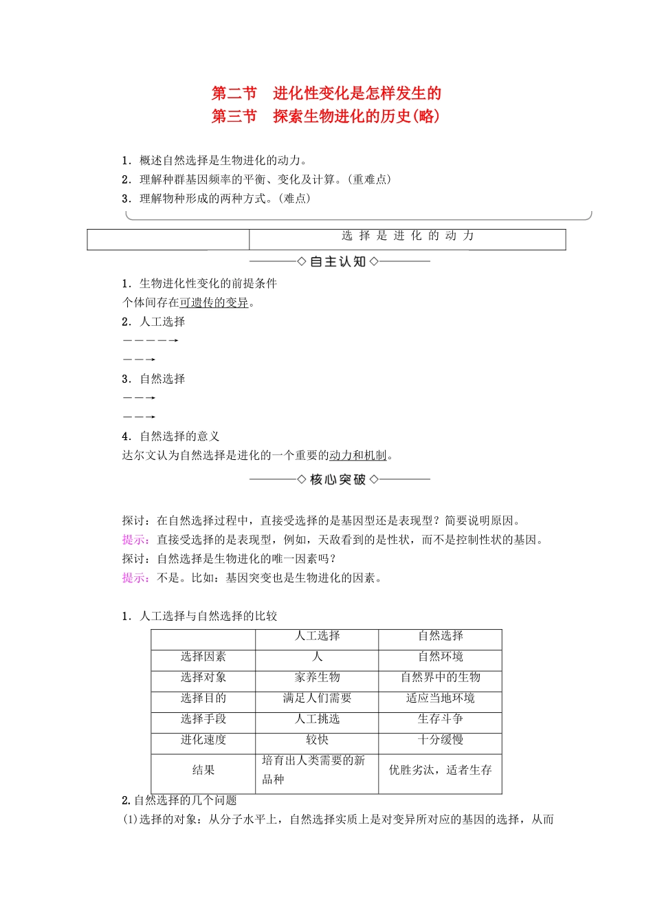 高中生物 第5章 生物的进化 第2节、第3节 进化性变化是怎样发生的、探索生物进化的历史学案 浙科版必修2-浙科版高一必修2生物学案_第1页