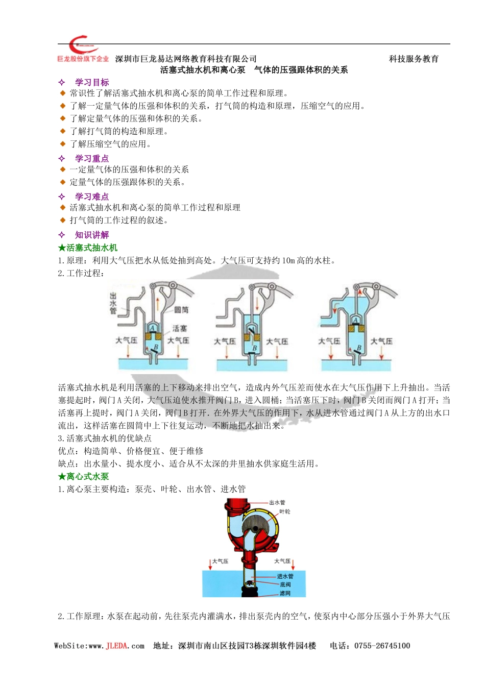 活塞式抽水机和离心泵气体的压强跟体积的关系_第1页