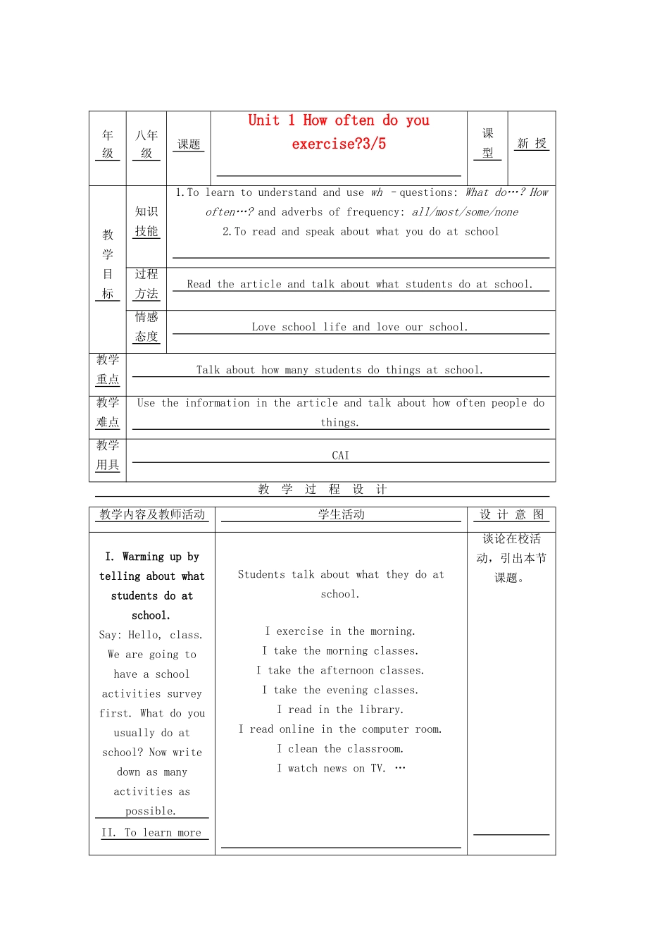 八年级英语上册 Unit 1示范教案（3） 人教新目标版_第1页