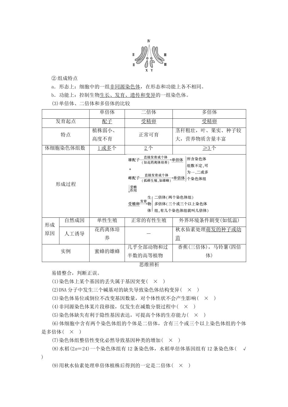 （新高考）高考生物一轮复习 必修部分 模块2 遗传与进化 第3单元 生物的变异、育种和进化 第2讲 染色体变异与育种学案 新人教版-新人教版高三必修生物学案_第2页