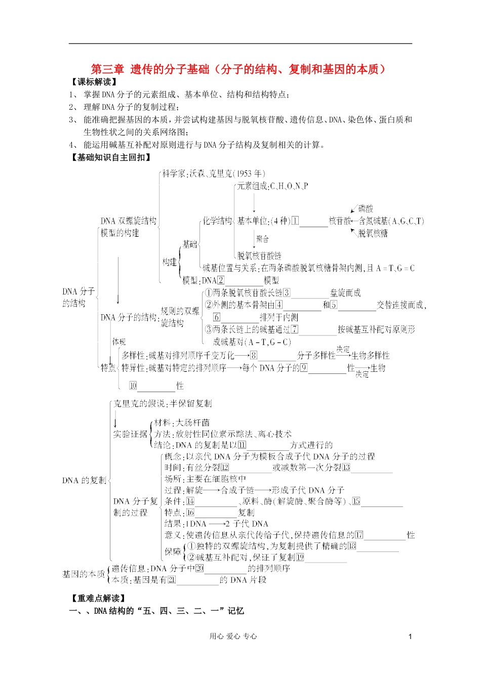 高考生物一轮复习 DNA的结构、复制及基因的本质导学案 必修2_第1页