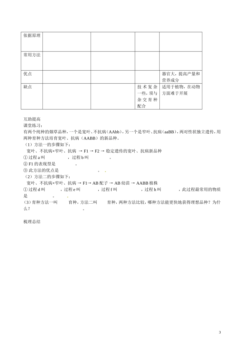 北京市第一五四中学高二生物 第四章 2-4-2生物变异在生产上的应用导学案_第3页
