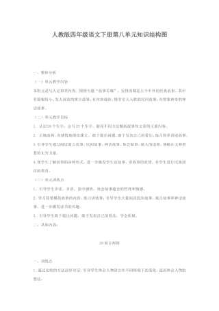 人教版四年级语文下册第八单元知识结构图