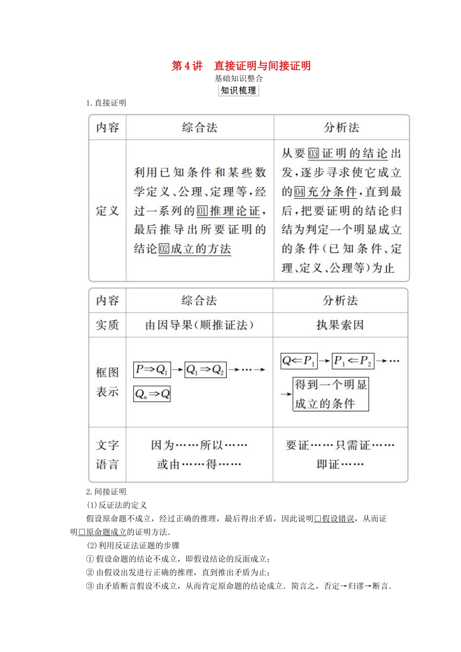 高考数学一轮复习 第十二章 算法初步 第4讲 直接证明与间接证明教案 理（含解析）新人教A版-新人教A版高三全册数学教案_第1页