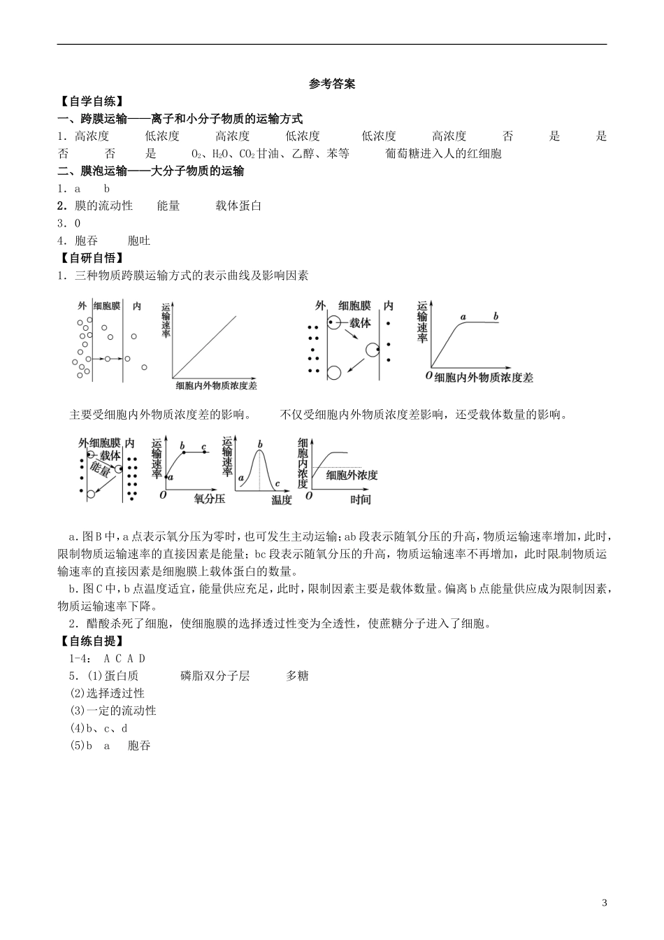 高中生物 4.3 物质的跨膜运输方式学案 新人教版必修1-新人教版高一必修1生物学案_第3页