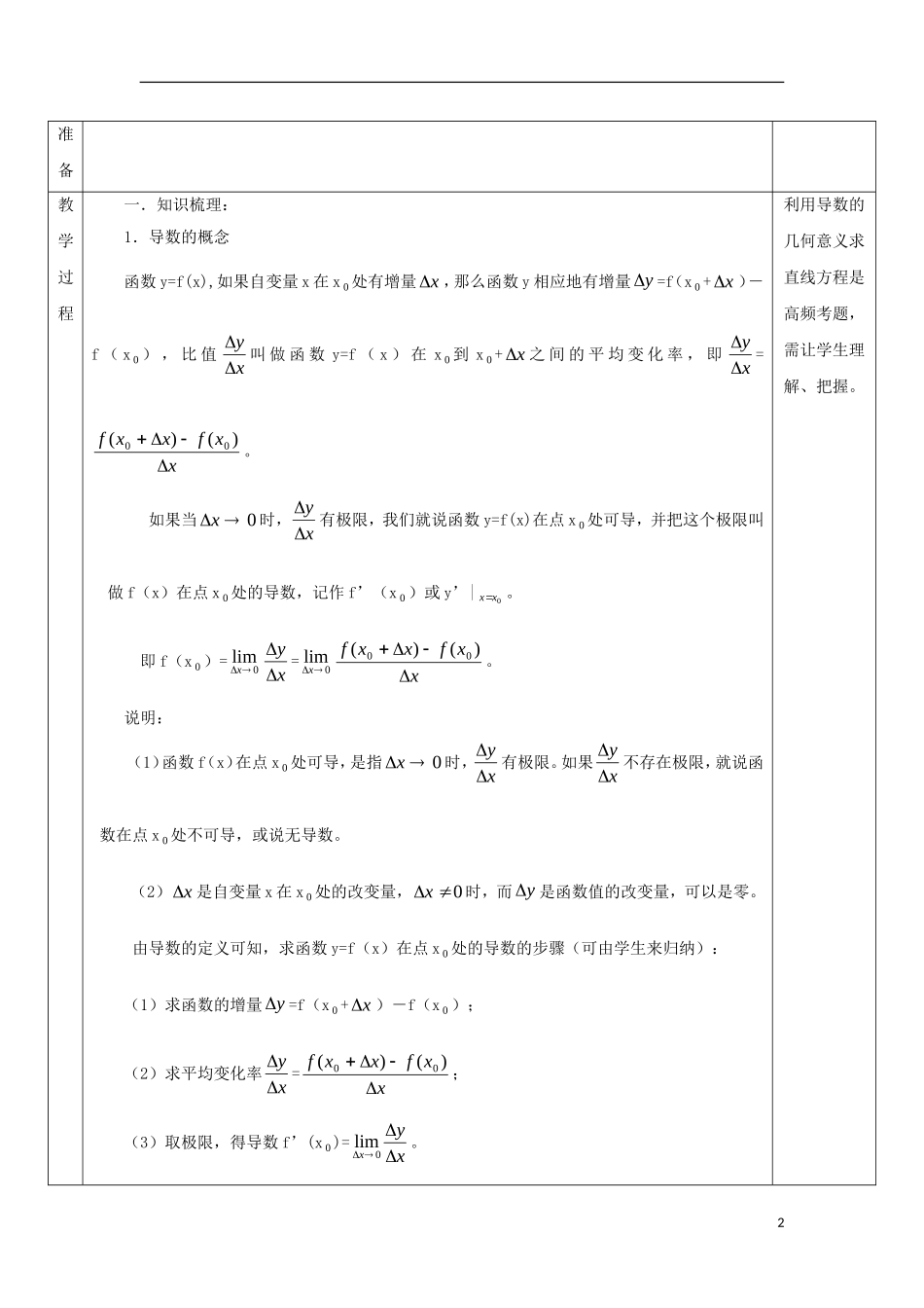安徽省宿松县高三数学一轮复习 第9讲 导数教案-人教版高三全册数学教案_第2页