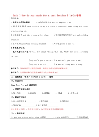 宁夏银川市第四中学九年级英语全册 Unit 1 How do you study for a test Section B 1a-2c学案（无答案） 人教新目标版