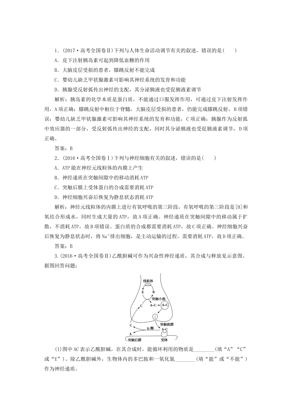 高考生物二轮复习 专题四 生命活动的调节 第一讲 动物和人体生命活动的调节学案-人教版高三全册生物学案_第3页