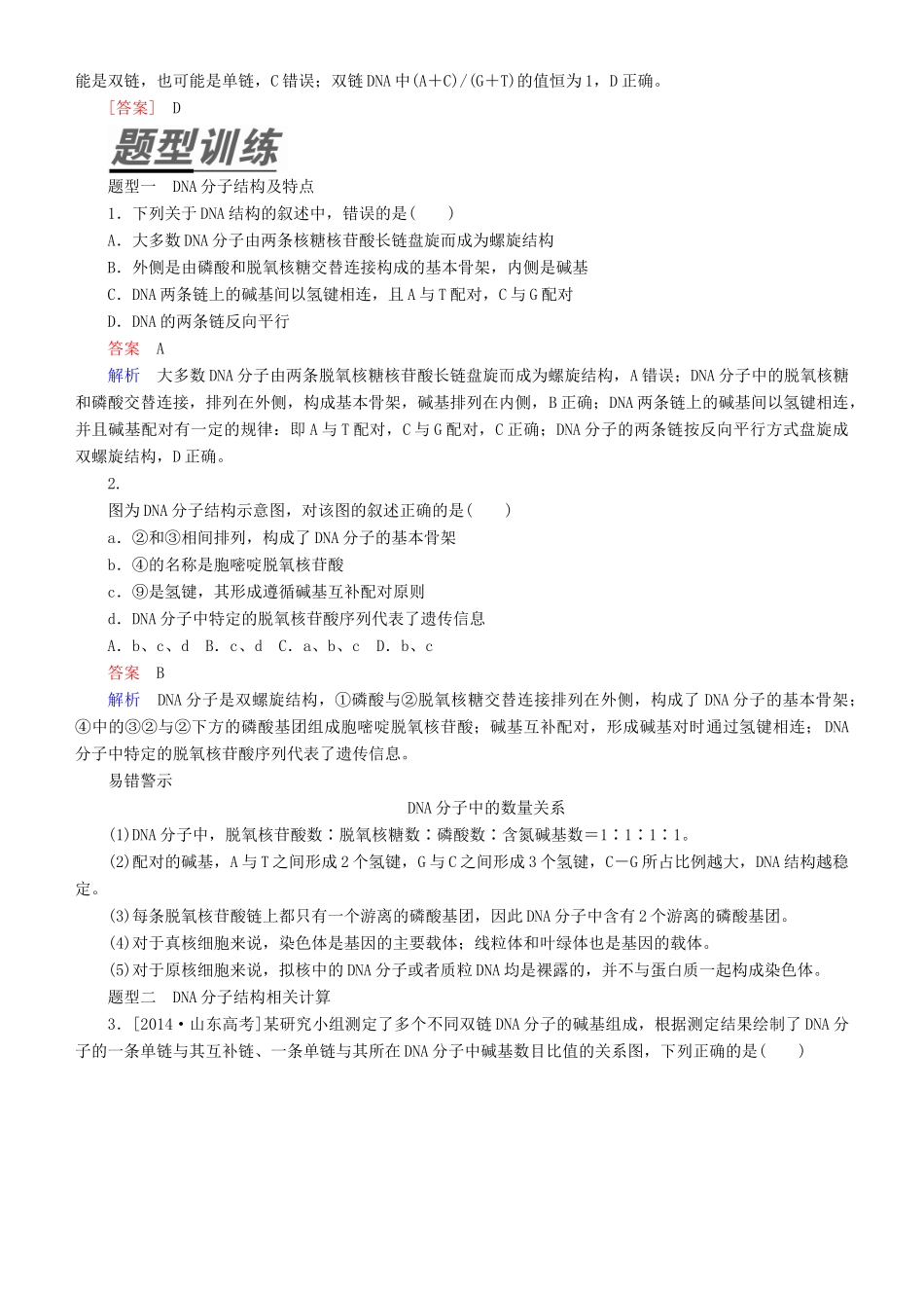 高考生物一轮复习 第20讲 DNA分子的结构和复制、基因的本质讲练结合学案-人教版高三全册生物学案_第3页