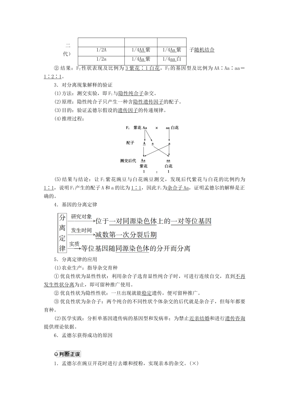 高考生物一轮复习 第5单元 遗传定律和伴性遗传 第1讲 基因的分离定律学案 苏教版必修2-苏教版高三必修2生物学案_第3页