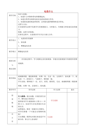 九年级物理全册《14.1 电是什么》教案 （新版）沪科版-（新版）沪科版初中九年级全册物理教案