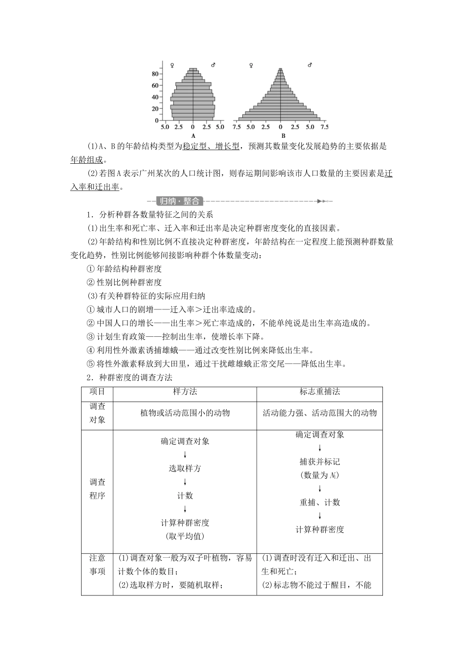 （全国）高考生物大一轮复习 第九单元 生物与环境 第36讲 种群的特征种群数量的变化学案-人教版高三全册生物学案_第2页
