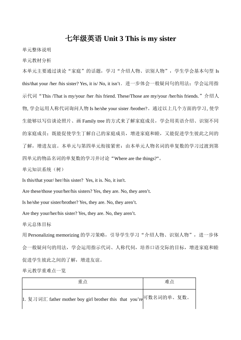 七年级英语 Unit 3 This is my sister_第1页