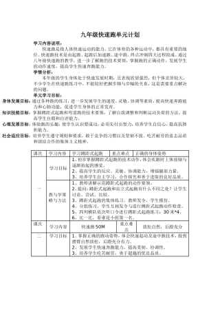 九年级快速跑单元计划