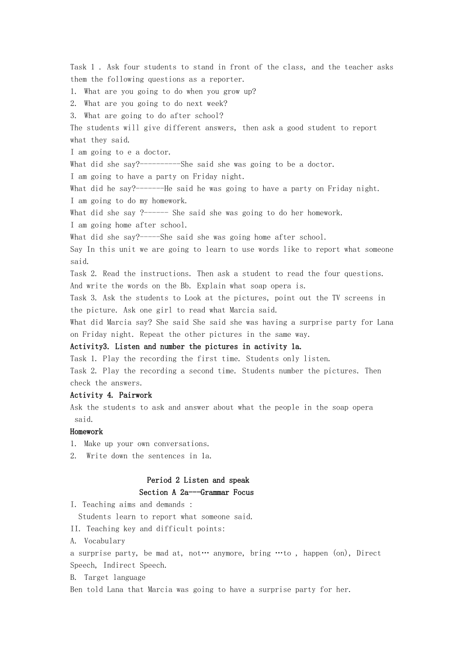 八年级英语上册 Unit 4 He said I was hard-working教案 鲁教版_第2页