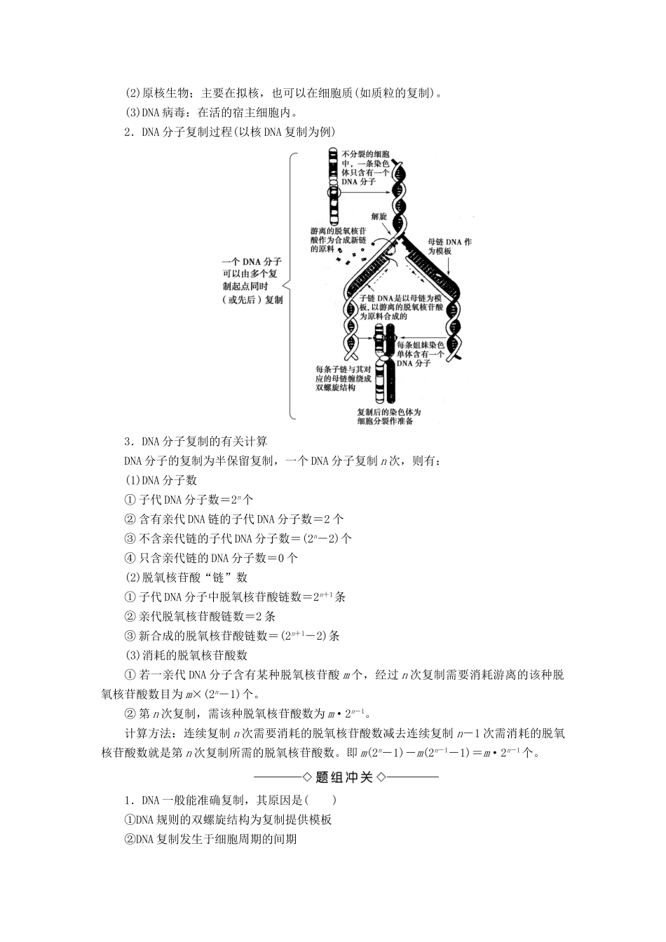 高中生物 第3单元 第1章 第3节 DNA的复制学案 中图版必修2-中图版高中必修2生物学案_第2页