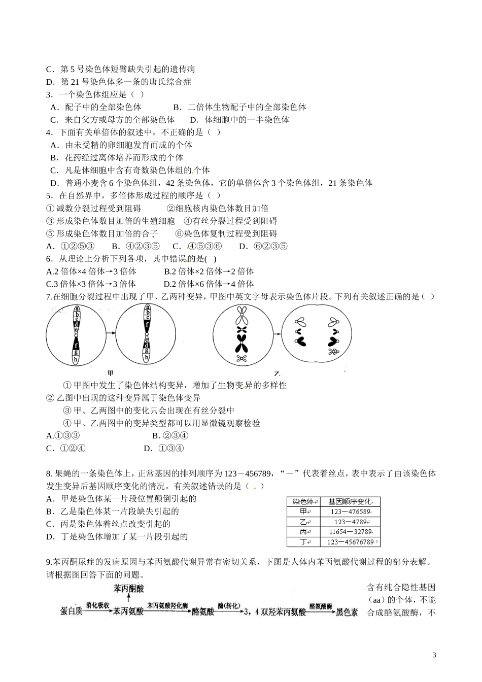 北京市第一五四中学高二生物 第四章 2-4-1-2生物变异的来源（二）导学案_第3页