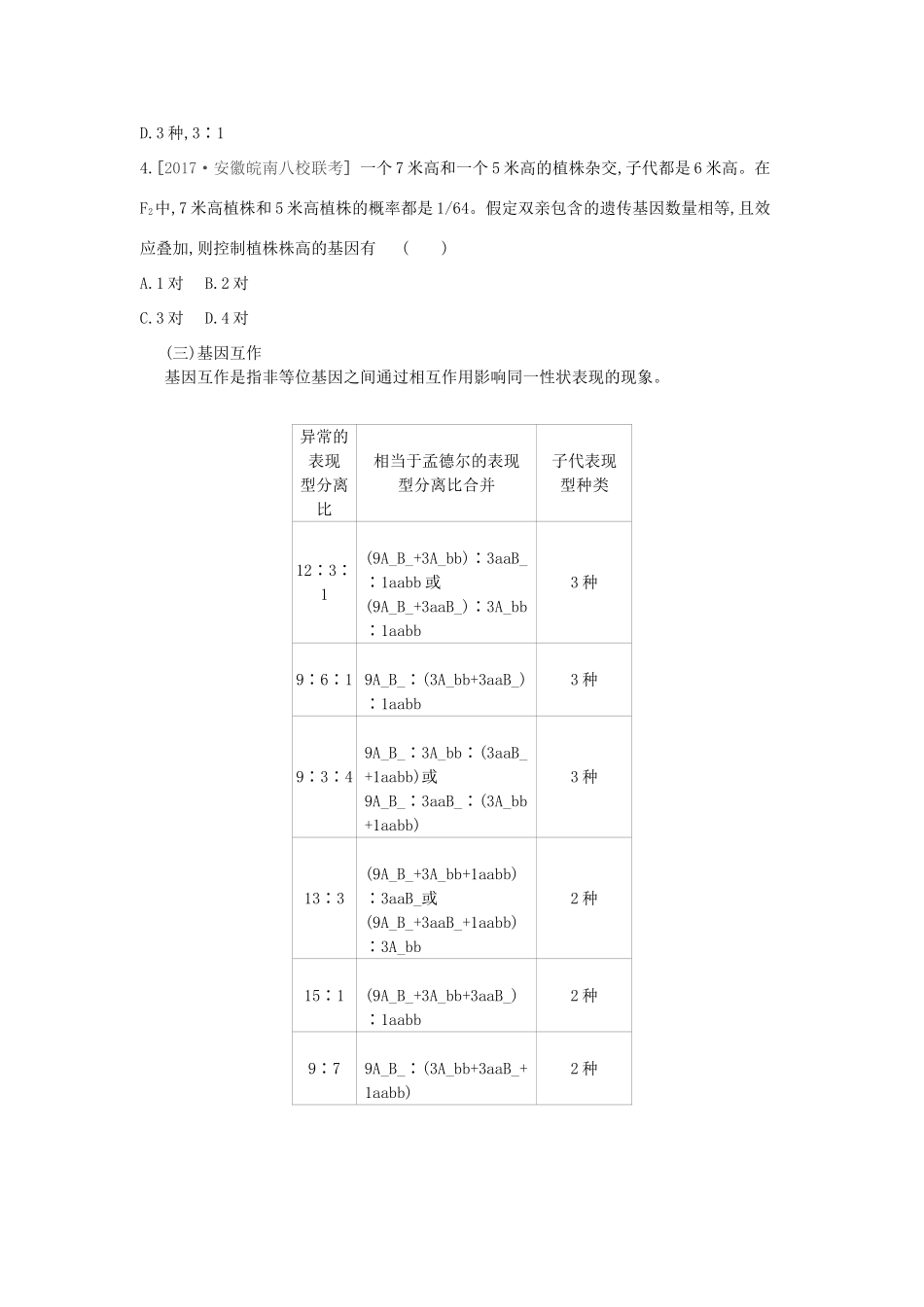 高考生物一轮复习 第5单元 遗传的基本规律和遗传的细胞基础 第15讲 基因的自由组合定律（2课时）学案 苏教版-苏教版高三全册生物学案_第3页