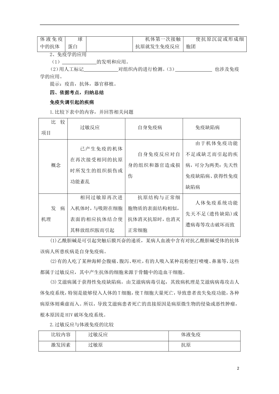 高中生物 3.2 免疫系统的功能异常导学案 浙科版必修3_第2页